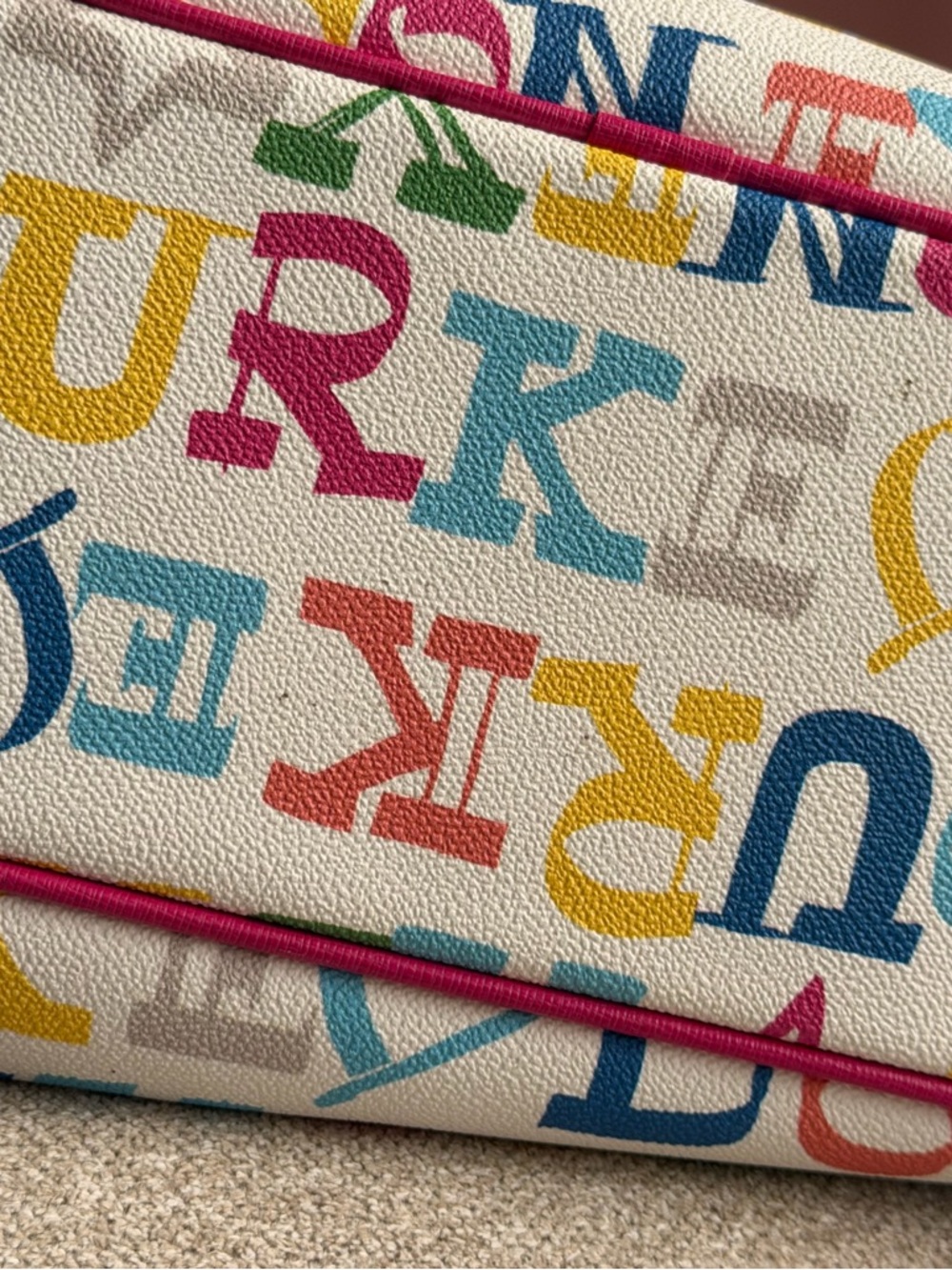 Y2K Vintage Dooney & Bourke Rainbow Letter Coated Canvas Shopper Tote - Picture 7 of 8
